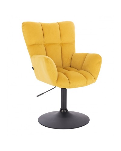 Żółty fotel kawowy PEDRO - czarna podstawa dysk