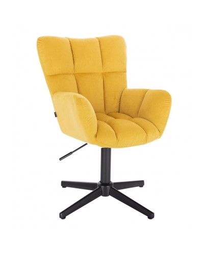 Żółty fotel PEDRO poduszka welur - krzyżak czarny