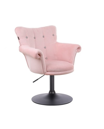 Fotel styl chesterfield LORA CRISTAL pudrowy róż - czarna podstawa dysk
