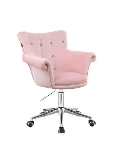 Biurowy fotel LORA CRISTAL pudrowy róż - kółka chromowane