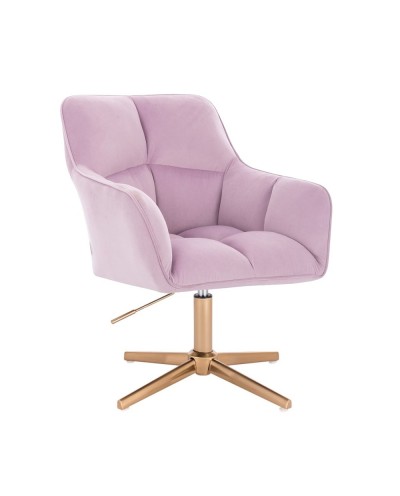 Komfortowy fotel wrzosowy welurowy PEDRO MINI - złoty krzyżak