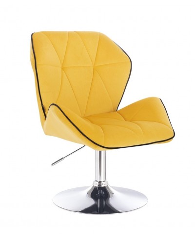 Skandynawski fotel kolor żółty CRONO welur - dysk chrom