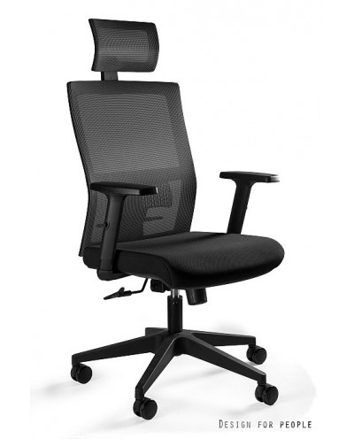 Ergonomiczny fotel z zagłówkiem do biurka TASK czarna siatka - Unique