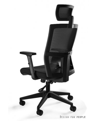Ergonomiczny fotel z zagłówkiem do biurka TASK czarna siatka - Unique