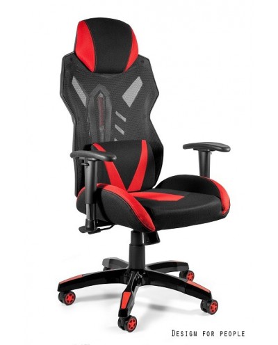 Obrotowy fotel gamingowy DYNAMIQ V17 czarny czerwony - Unique