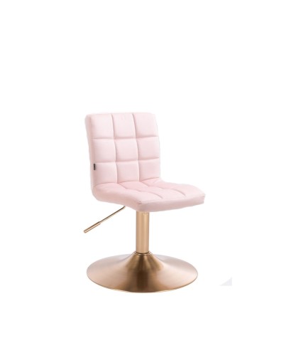 Różowe krzesło z oparciem CAMELIA welur pudrowy różowy - złoty dysk