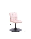 Krzesło z oparciem CAMELIA pudrowy różowy welur - podstawa czarna dysk