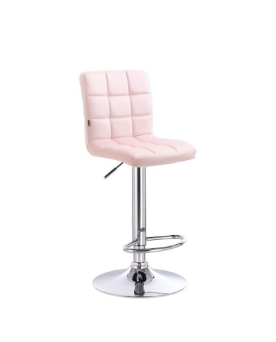 Różowe wysokie krzesło z podnóżkiem CAMELIA pudrowy róż - wysoki chrom