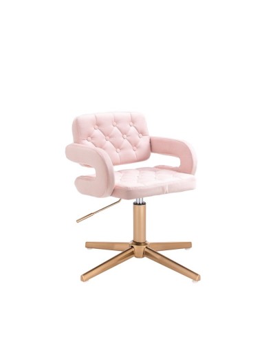 Krzesło glamour złote SURF welur pudrowy róż - złoty krzyżak