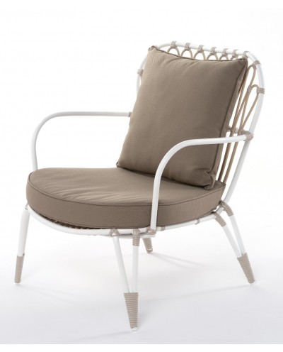 Fotel wypoczynkowy ivy 134x77x83cm aluminium biel poducha olefin beż z białą kedrą