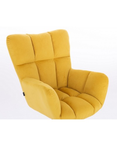 Fotel PEDRO poduszka żółty wygodny - złoty krzyżak