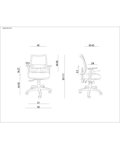 Saga Plus M - Fotel ergonomiczny - siatka szara