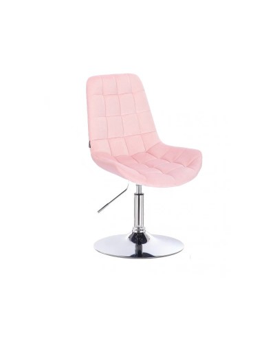 Obrotowe krzesło NIKLAS welur pudrowy róż - dysk chrom