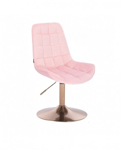 Welurowe krzesło obrotowe NIKLAS pudrowy róż - złoty dysk