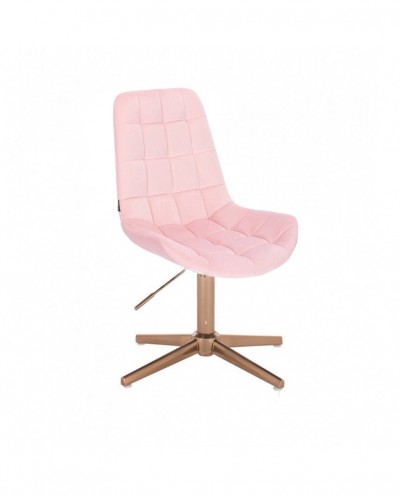 Loftowe krzesło welur NIKLAS pudrowy róż - złoty krzyżak