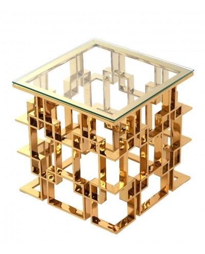 Stolik kawowy malaga 55x55x55 cm stal nierdzewna złoty chrom, blat imitacja marmur col naturalny