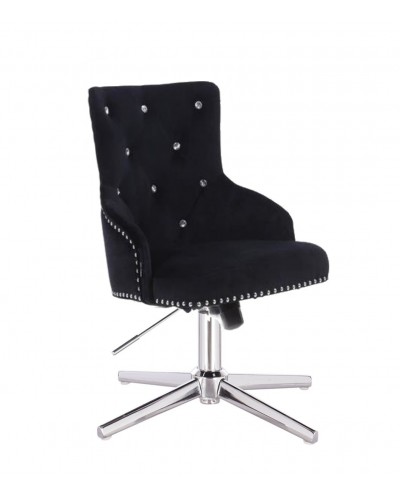 CLARIS modny fotel welurowy do gabinetu czarny - cross chromowany