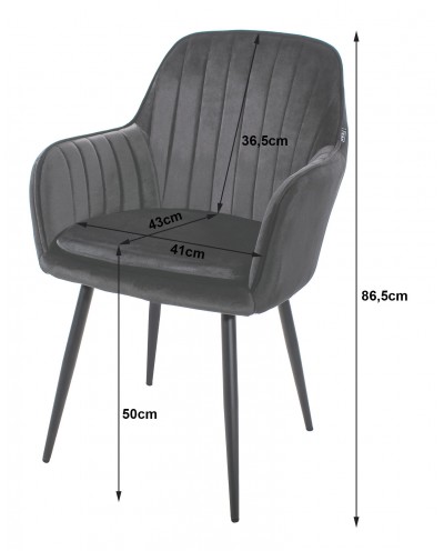 Krzesło LUGO - aksamit srebrno-szary / nogi czarne x 2 szt
