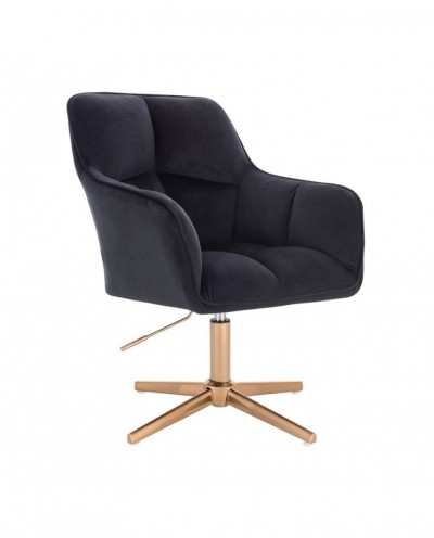 Komfortowy fotel czarny welurowy PEDRO MINI - złoty krzyżak