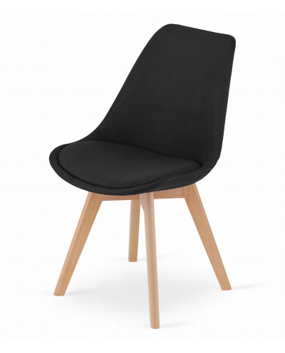 Krzesło NORI - czarny materiał bez guzików - nogi naturalne x 4 szt