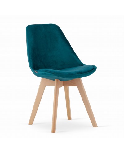 Krzesło NORI - morska zieleń aksamit - nogi naturalne x 4 szt