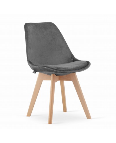Krzesło NORI - szary ciemny aksamit - nogi naturalne x 4 szt