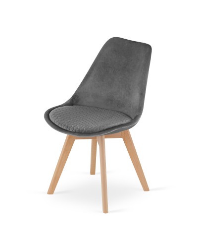 Krzesło PRATO - szary ciemny aksamit - nogi naturalne x 4 szt