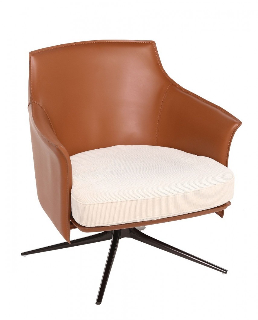 Fotel obrotowy 70x73x74 pu brown poduszka siedziskowa beige podstawa stalowa krzyżak