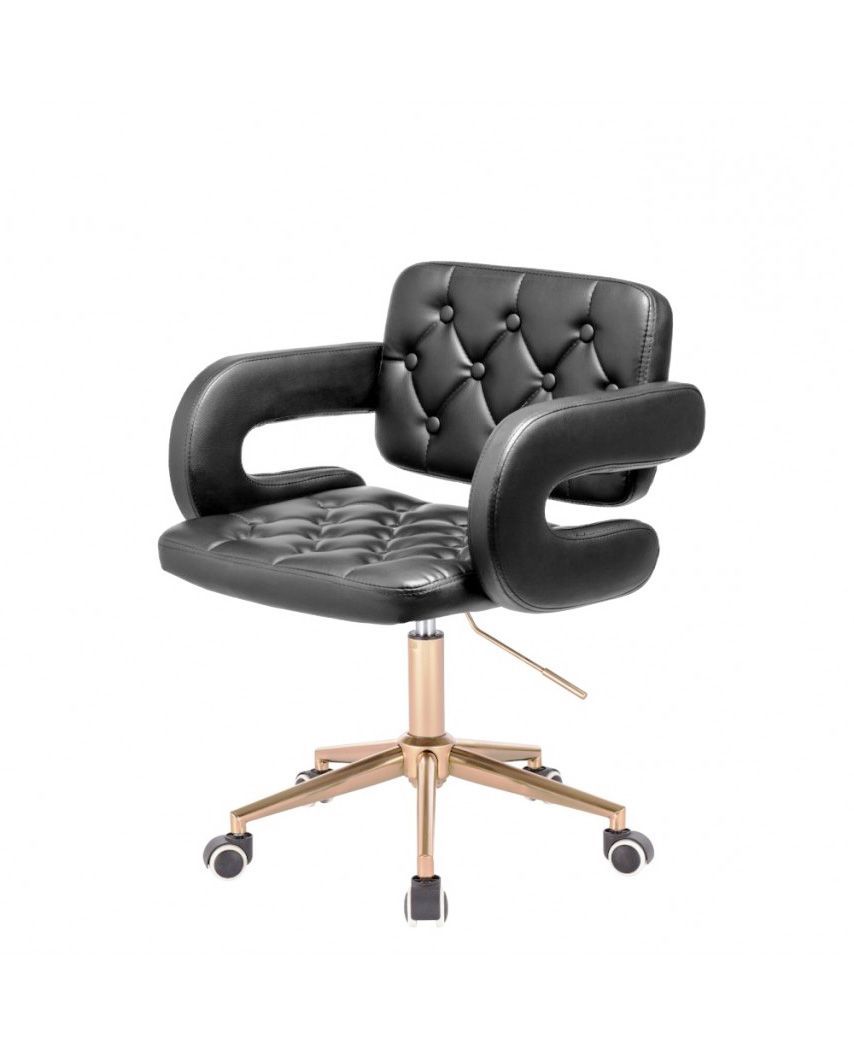 SURF - Czarne krzesło z podłokietnikami złote kółka - skóra ekologiczna