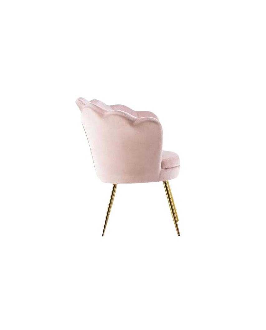 Fotel pudrowy róż ARIA muszelka do salonu - złote nogi