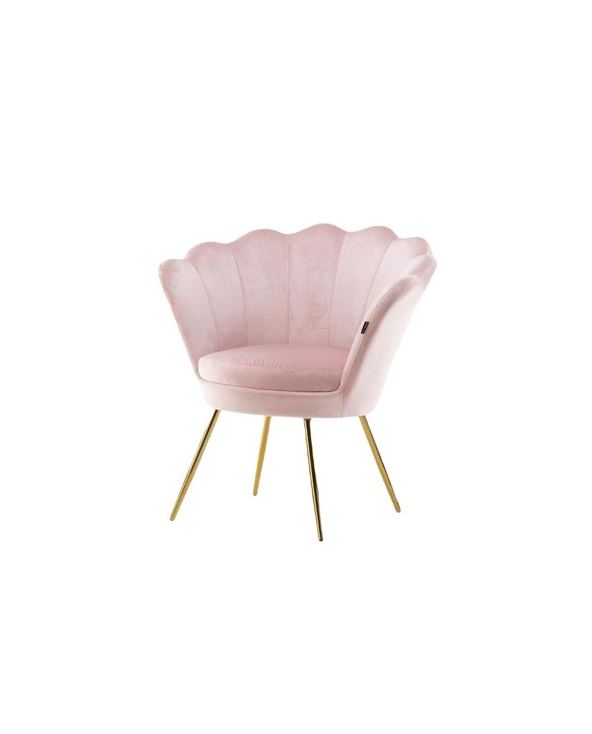 Fotel pudrowy róż ARIA muszelka do salonu - złote nogi