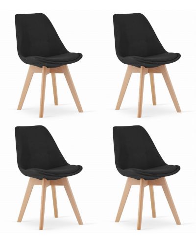 Krzesło Nori - Czarny Materiał Bez Guzików - Nogi Naturalne X 4
