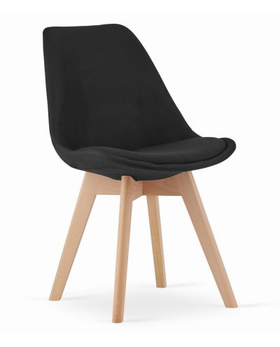 Krzesło Nori - Czarny Materiał Bez Guzików - Nogi Naturalne X 4