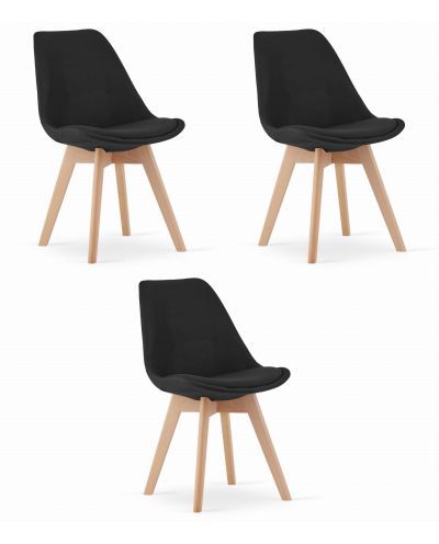 Krzesło Nori - Czarny Materiał Bez Guzików - Nogi Naturalne X 3