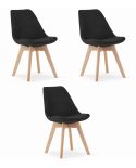 Krzesło Nori - Czarny Materiał Bez Guzików - Nogi Naturalne X 3
