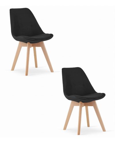 Krzesło Nori - Czarny Materiał Bez Guzików - Nogi Naturalne X 2