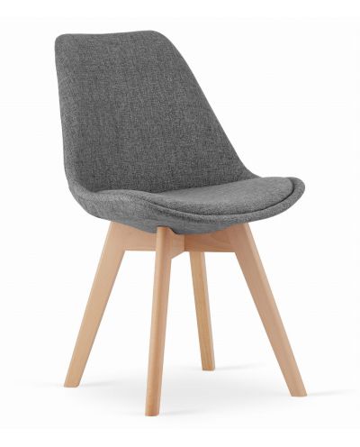 Krzesło Nori - Szary Materiał Bez Guzików - Nogi Naturalne X 4