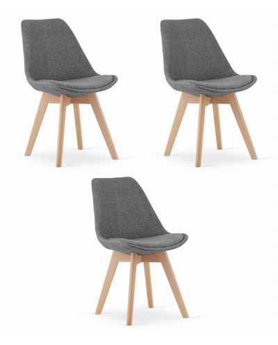 Krzesło Nori - Szary Materiał Bez Guzików - Nogi Naturalne X 3