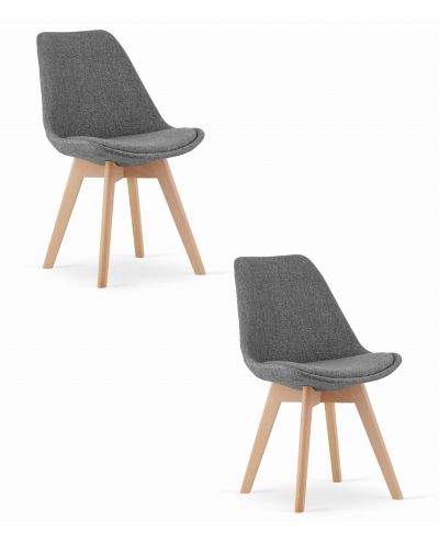 Krzesło Nori - Szary Materiał Bez Guzików - Nogi Naturalne X 2