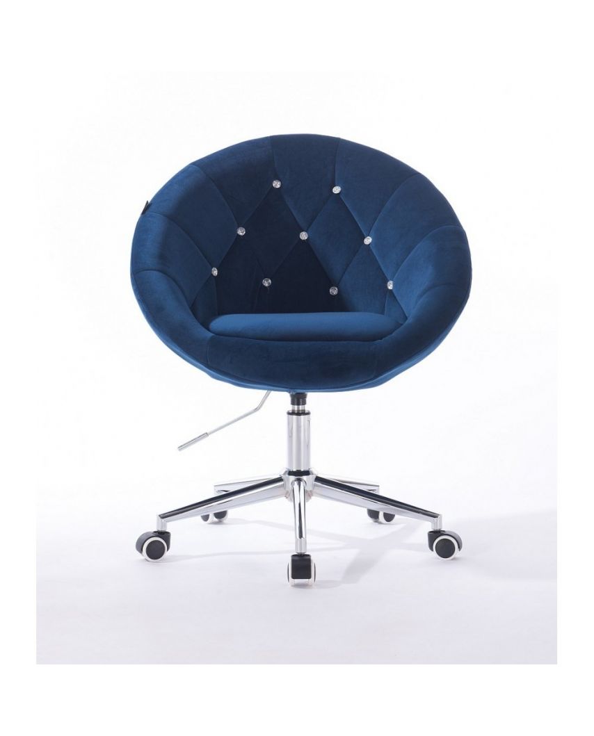 Blom Cristal - krzesło kosmetyczne tapicerowane ciemne morze welurem z kryształkami
