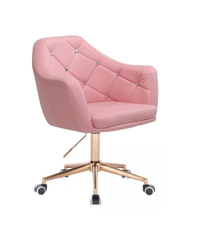 BLINK - Różowy fotel obrotowy na kółkach (złoty)