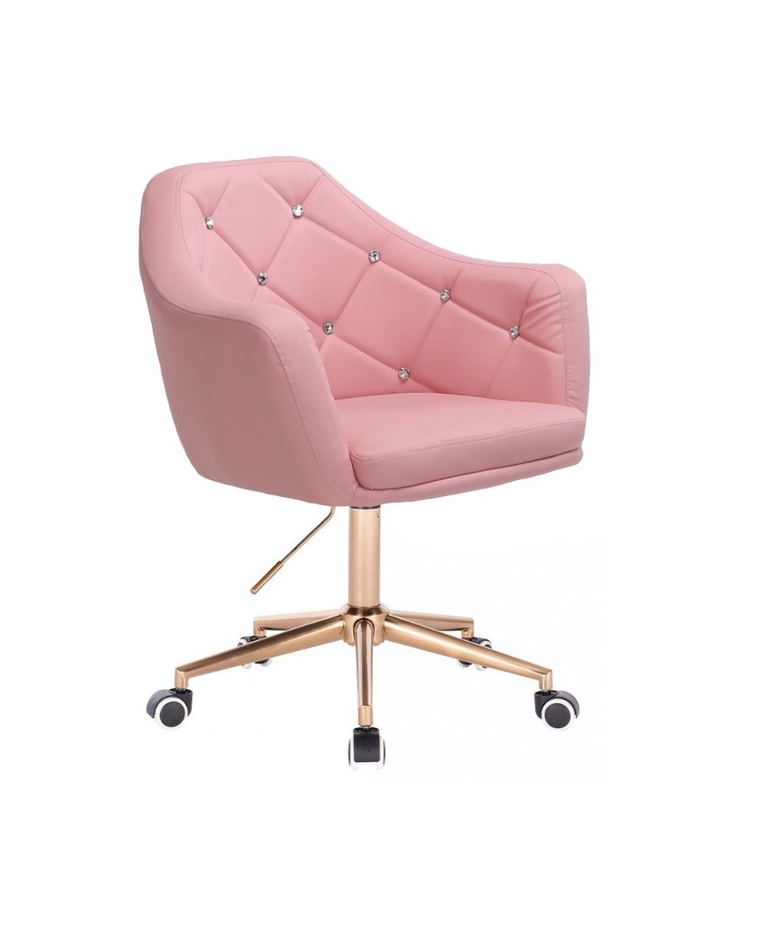 BLINK - Różowy fotel obrotowy na kółkach (złoty)