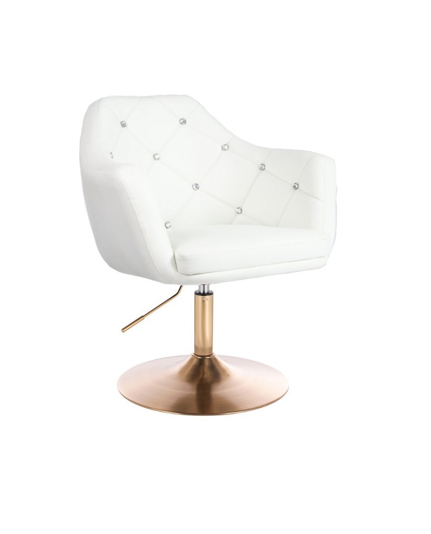 BLINK - Elegancki fotel z kryształkami biały (złoty dysk)