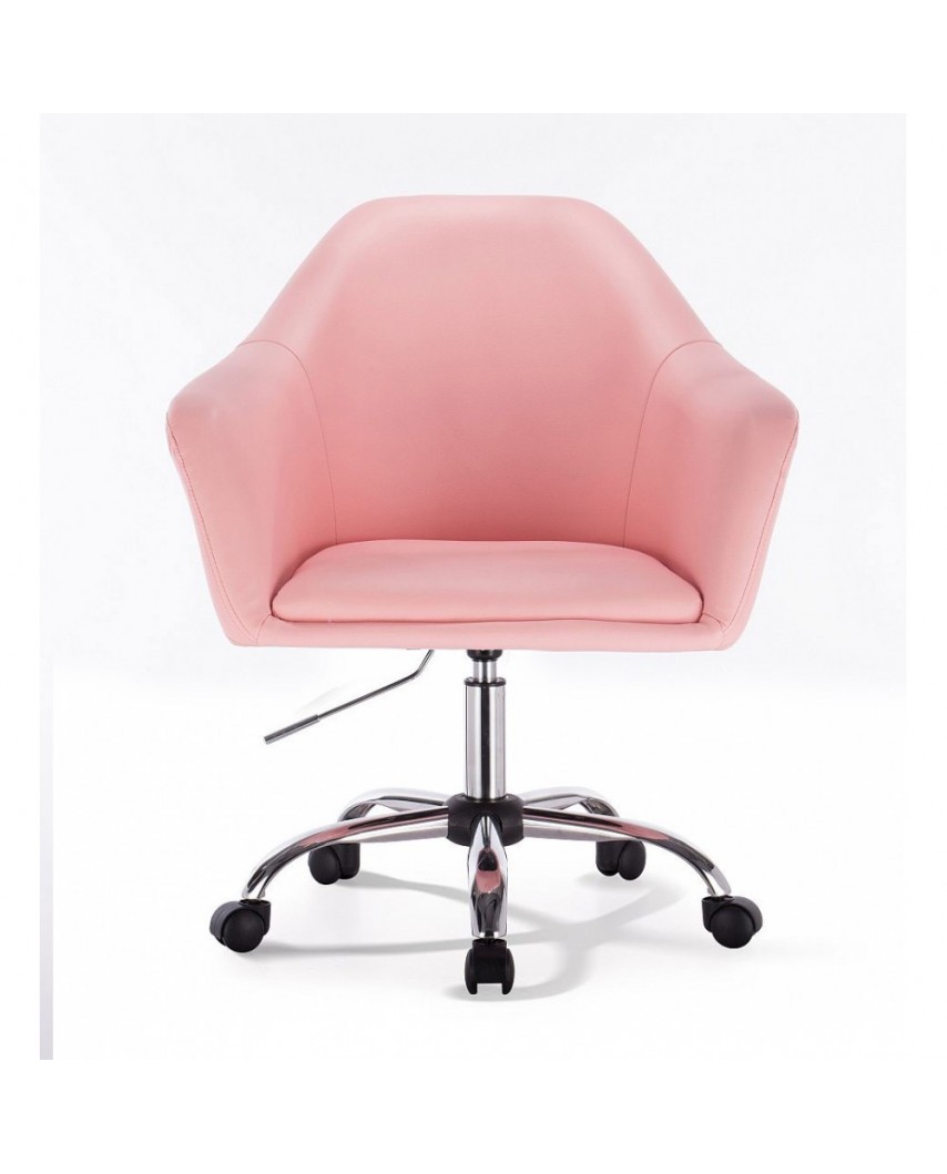 Różowy fotel na kółkach BLINK ZET - chromowana podstawa kółka