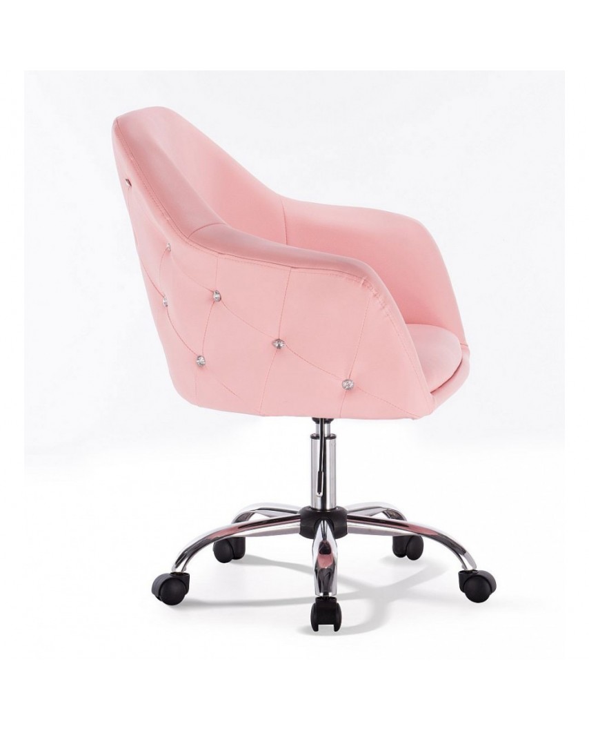 Różowy fotel na kółkach BLINK ZET - chromowana podstawa kółka