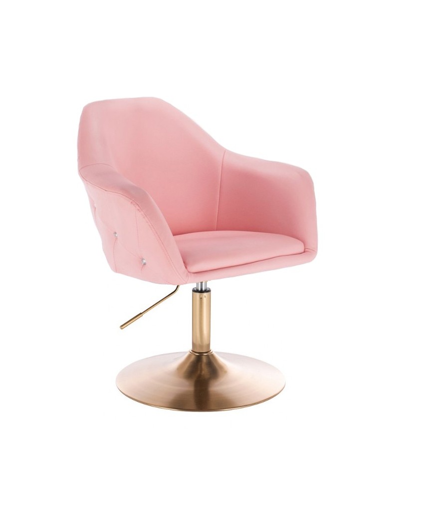 Krzesło różowe BLINK ZET do salonu - złoty dysk