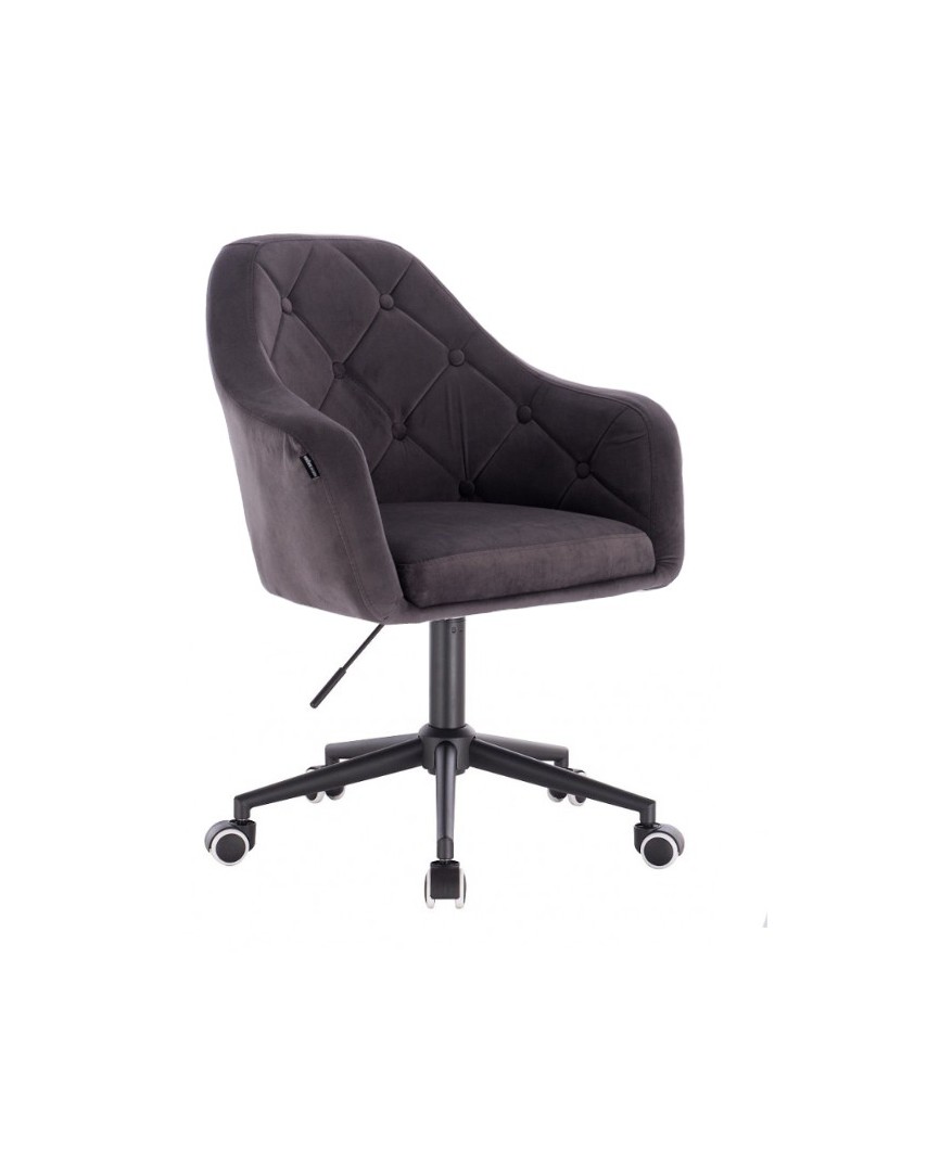 Krzesło biurowe welurowe BLERM grafitowe - czarna podstawa kółka