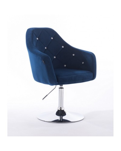 BLERM CRISTAL Krzesło tapicerowane welurem ciemne morze - chromowany dysk