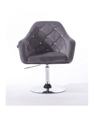 BLERM CRISTAL Krzesło tapicerowane welurem grafit - chromowany dysk