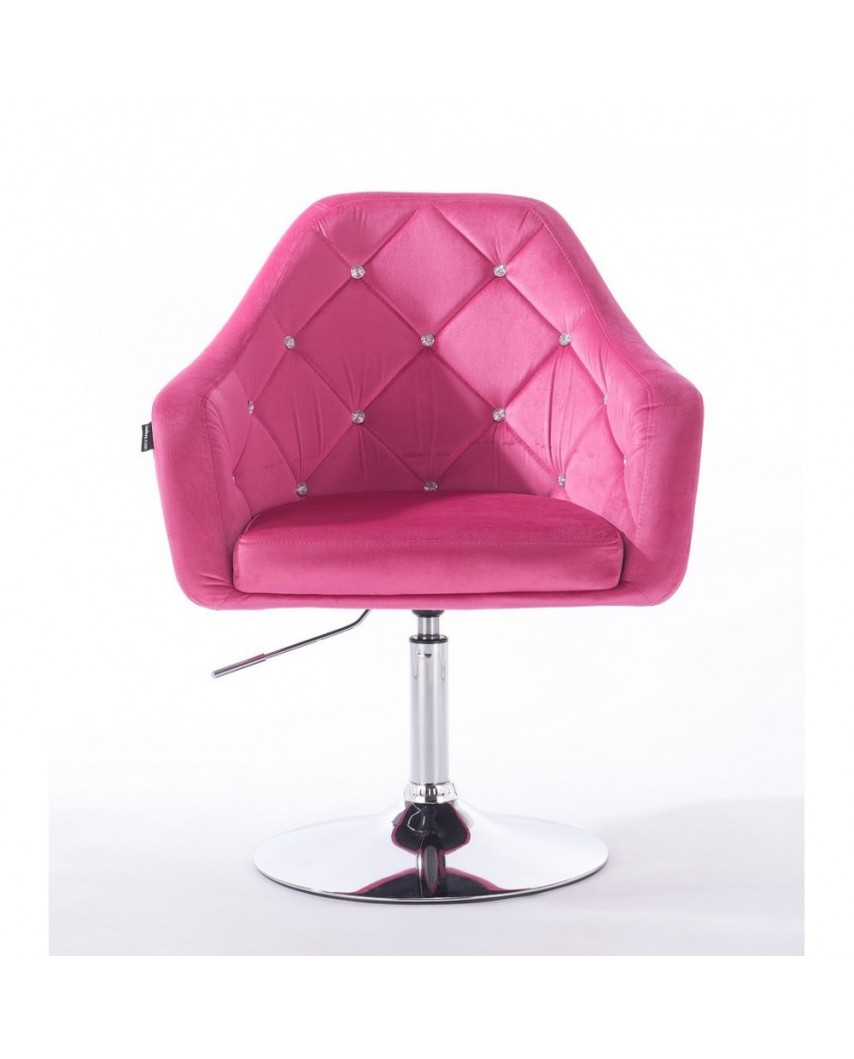 BLERM CRISTAL Krzesło tapicerowane welurem malina - chromowany dysk